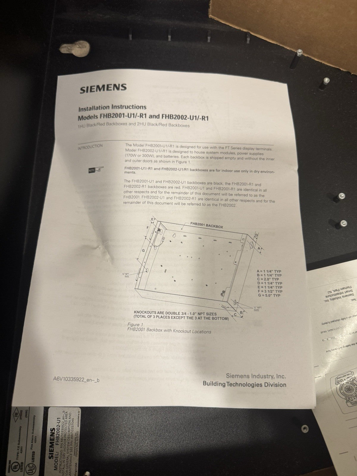 Siemens S54400-B48-A1 Backbox 2HU Black FHB2002-U1 NEW IN BOX! SHIPS FREE