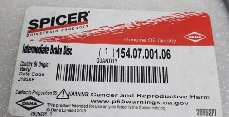 Spicer 154.07.001.06 Intermediate Brake Disc NEW! FREE SHIPPING!