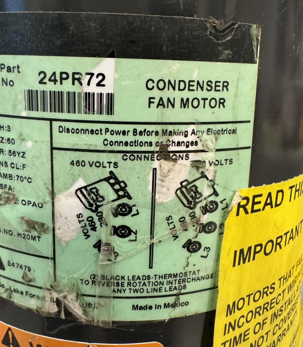 Dayton 24PR72 Open Air Over Condenser Fan Motor 1HP 208-230/460V NEW! SHIPS FREE