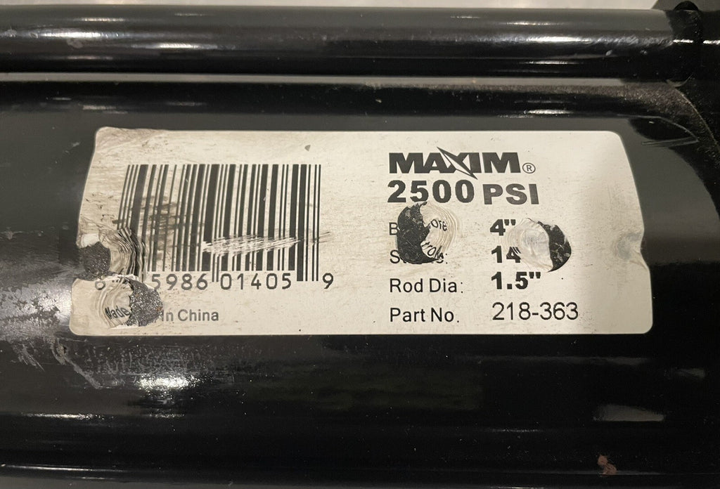 Maxim 218-363 Hydraulic Cylinder 4” Bore 14” Stroke 1.5” Rod 2500 PSI NEW!