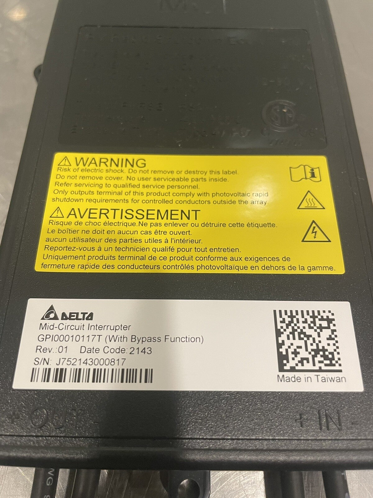 Delta Mid-Circuit Interuptor W/ Bypass Function Rapid Shutdown GPI00010117T NEW!