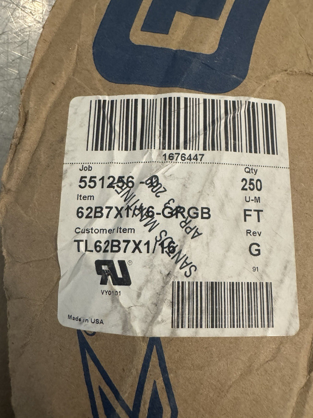Trim-Lok TL62B7X1/16 Rubber Coated Metal Trim 250’ 62B7X1/16-GRGB NEW SHIPS FREE
