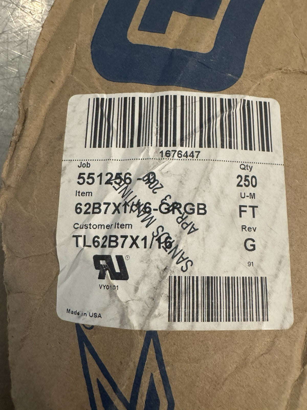 Trim-Lok TL62B7X1/16 Rubber Coated Metal Trim 250’ 62B7X1/16-GRGB NEW SHIPS FREE