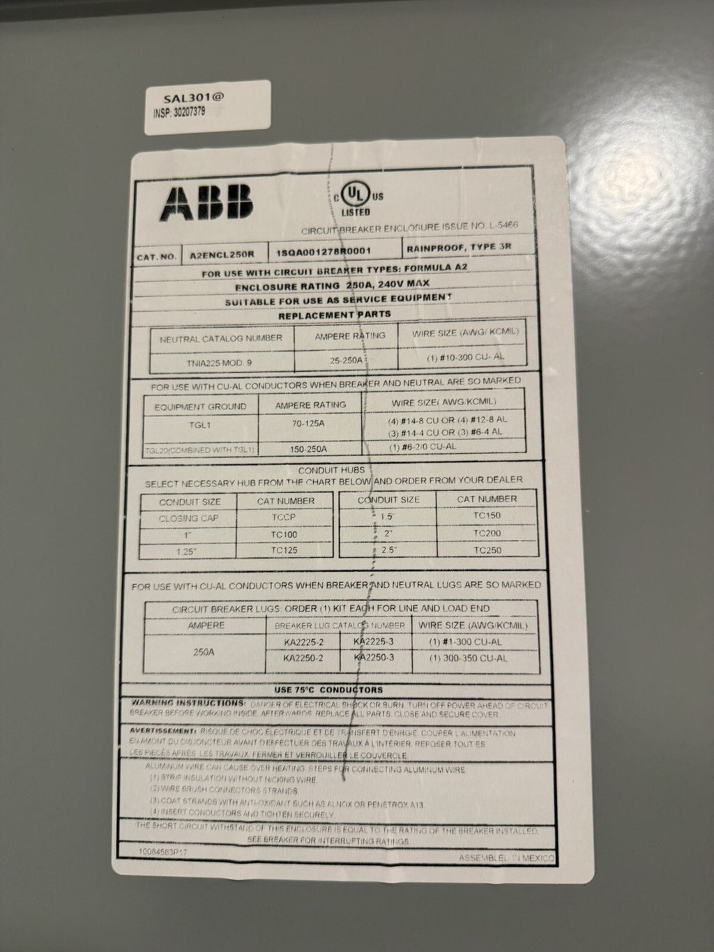 ABB A2ENCL250R Enclosure For Circuit Breakers NEW! FREE SHIPPING!