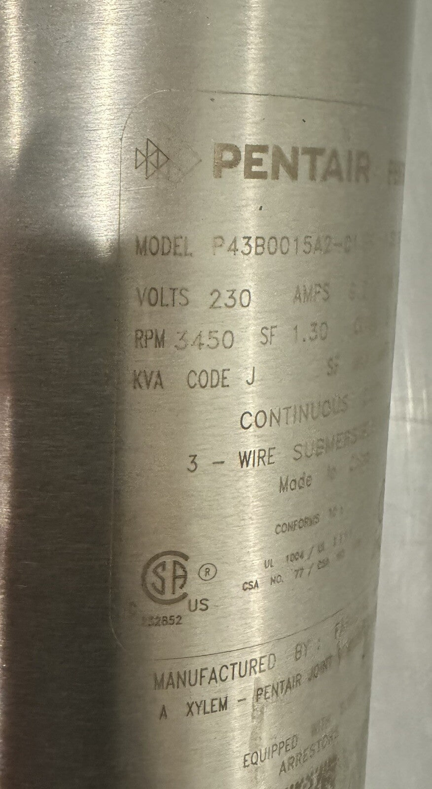 Pentair P43B0015A2-01 Submersible Pump Motor 1.5HP 4” X Series NEW! SHIPS FREE!