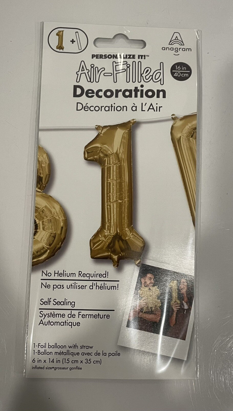(1) Number 1 Foil Balloon Gold 16” Anagram 33077 NEW! FREE SHIPPING!