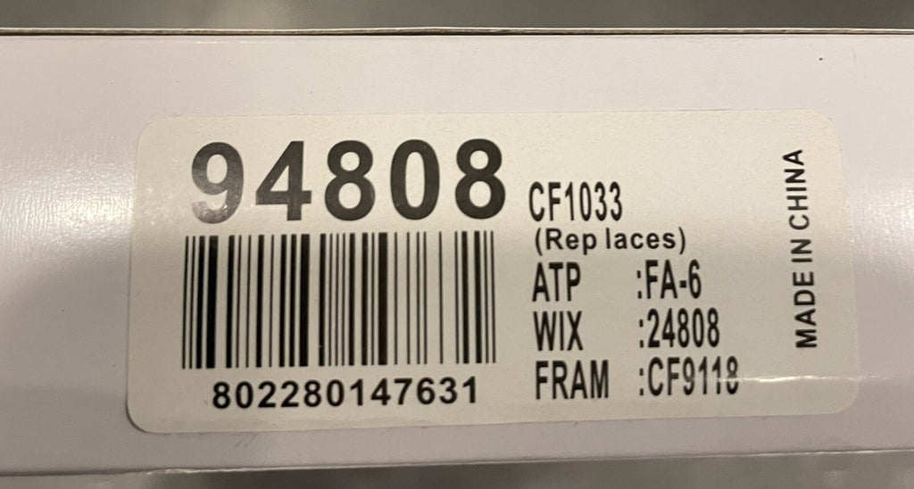 Parts Master 94808 Cabin Air Filter FA-6 24808 CF9118 NEW! FREE SHIPPING!