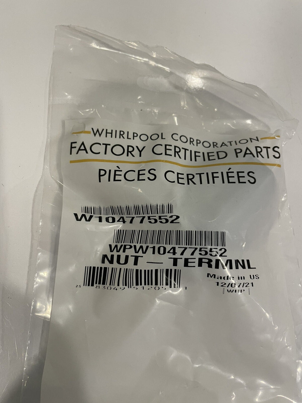 Whirlpool W10477552 Genuine Dishwasher Heating Element Nut NEW! FREE SHIPPING!