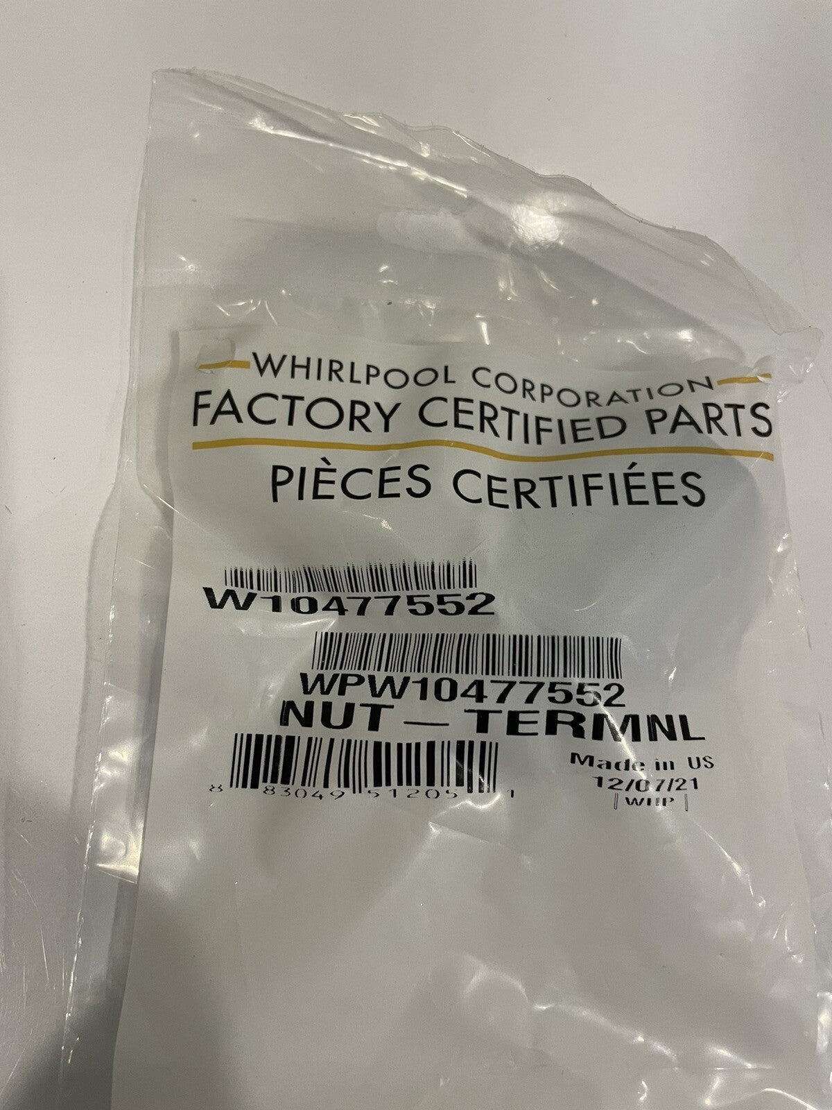 Whirlpool W10477552 Genuine Dishwasher Heating Element Nut NEW! FREE SHIPPING!