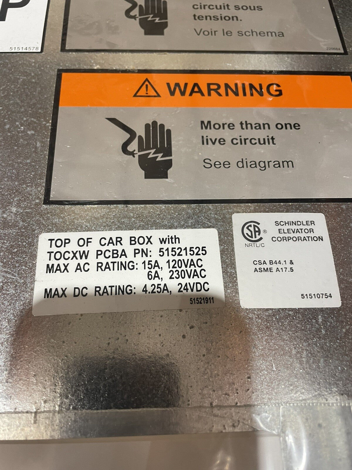 Schindler Elevator 51521525 Top Of Car Box W/ Top Of Car Crosswire TOCXW NEW!