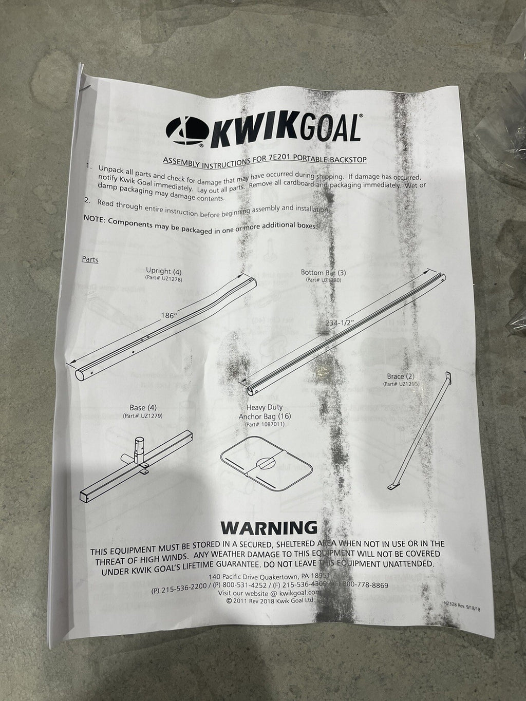 Kwik Goal 7E201 Portable Backstop REPLACEMENT PARTS NO FRAME NEW! FREE SHIPPING!