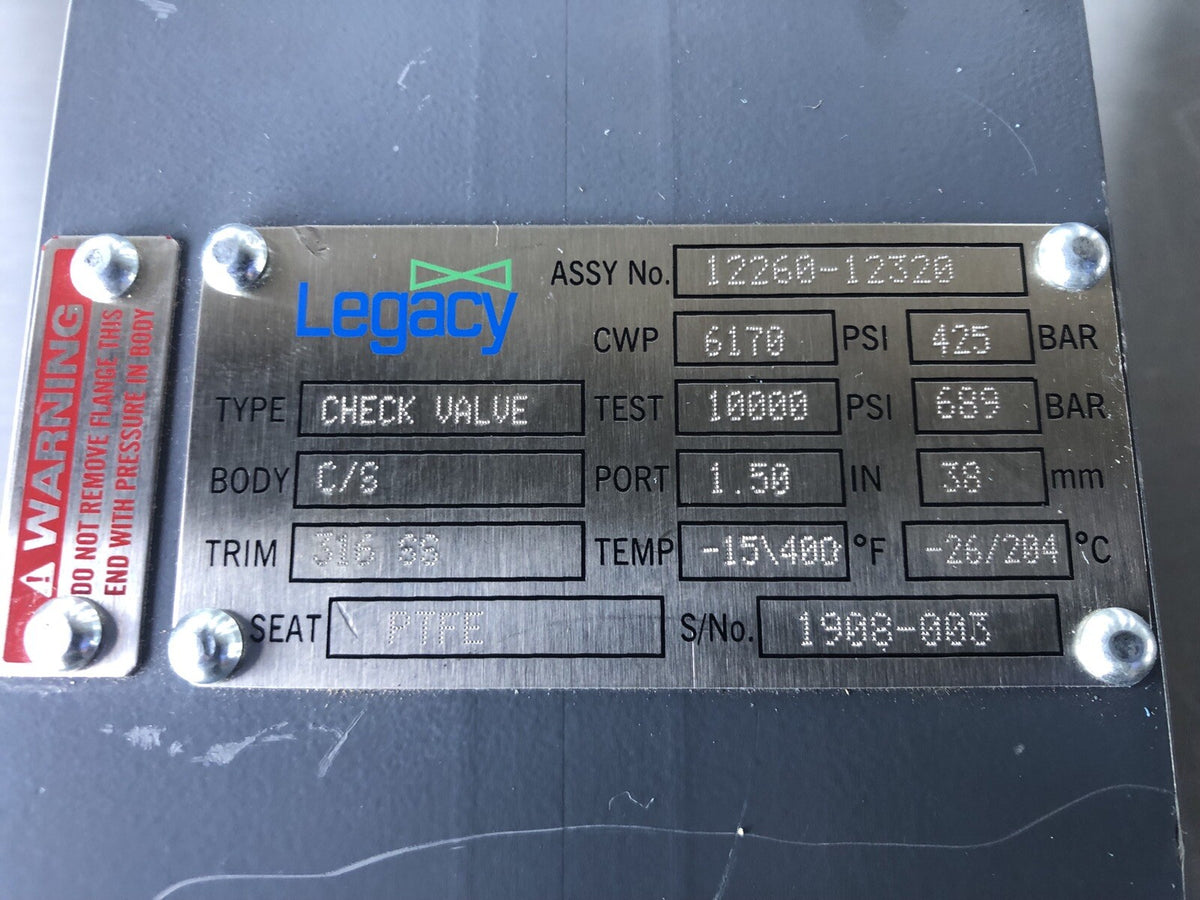 Legacy 12260-12320 Check Valve C/S 316 SS PTFE 1-1/2” 38mm Port NEW! SHIPS FREE!