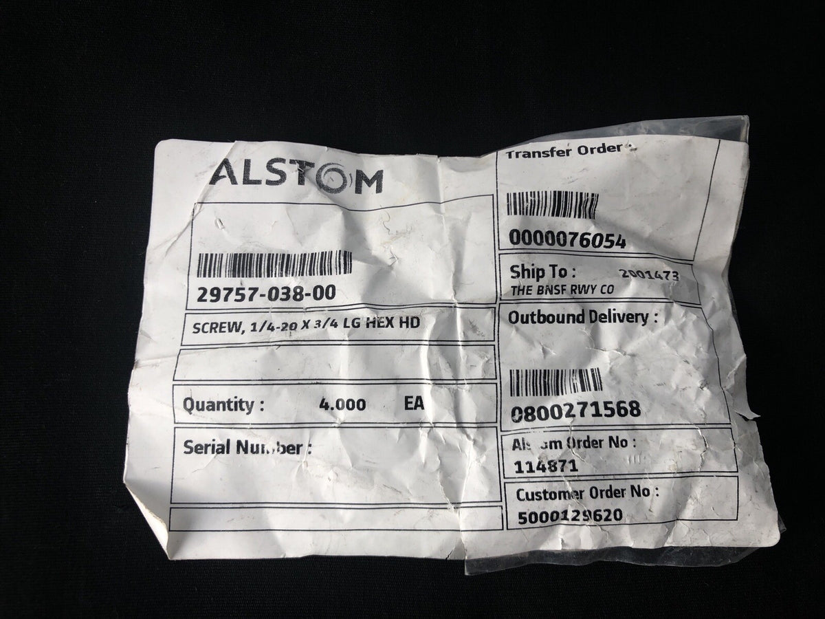 Alstom 29757-038-00 Screw 1/4-20 X 3/4 LG HEX HD 4 Pack NEW!!! FREE SHIPPING!!!
