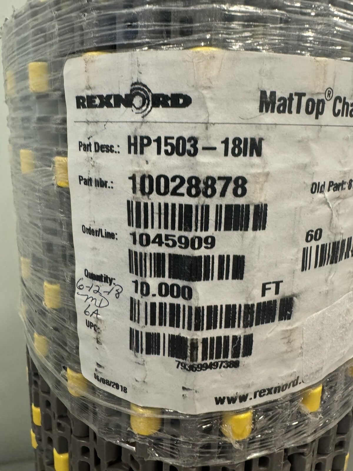 Rexnord HP1503-18IN 10’ Modular Belting Wide MatTop Chain 81427381 10028878 NEW!