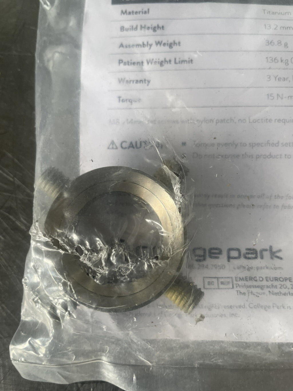 College Park Threaded Receiver Titanium 142419-00 NEW! FREE SHIPPING!