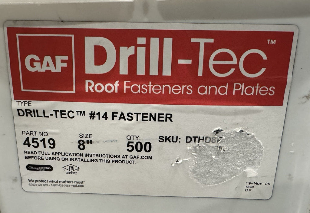 GAF Drill-Tec 4519 #14 Fastener Heavy Duty 8” 500 pack NEW! FREE SHIPPING!
