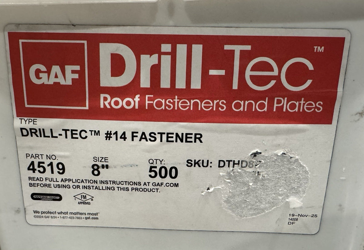 GAF Drill-Tec 4519 #14 Fastener Heavy Duty 8” 500 pack NEW! FREE SHIPPING!
