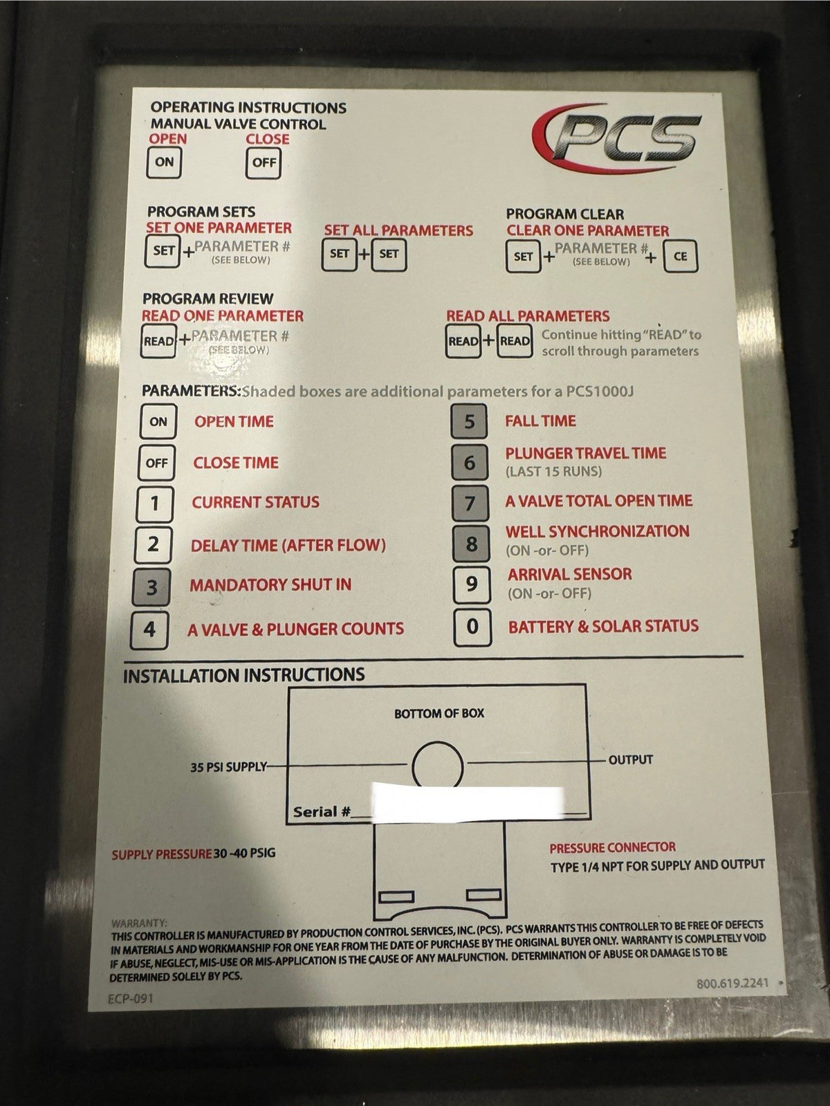 P.C.S. 1000 Controller Plunger Lift Champion X 1077891 Mandatory Control NEW!