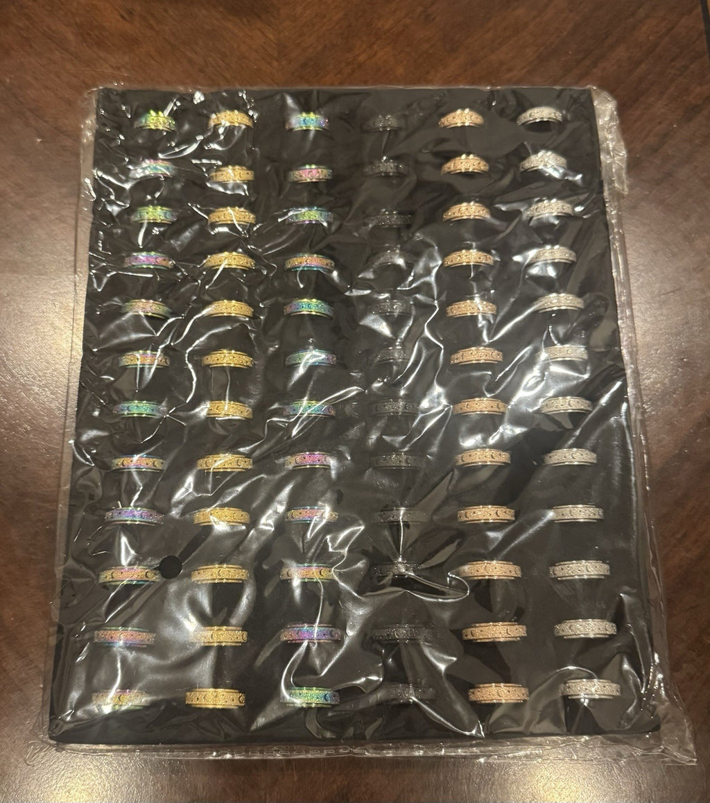 Puka Creations Titanium Steel Rings Stars Moon Middle Spins 72 PACK NEW!