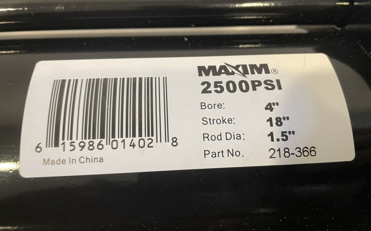 Maxim 218-366 Hydraulic Cylinder 4” Bore 18” Stroke 1.5” Rod 218366 NEW!