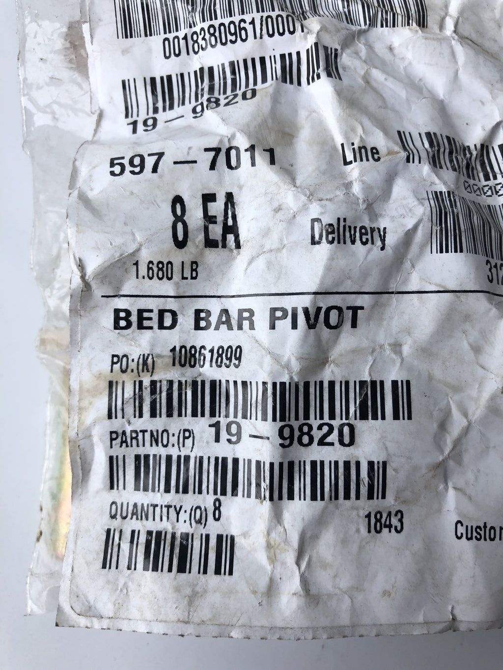 Toro 19-9820 Genuine Bed Bar Pivot 8Pavck NEW SEALED