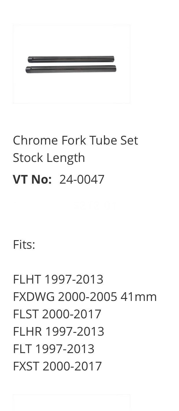 V-Twin 24-0047 Chrome Fork Tube Set NEW IN BOX! FREE SHIPPING!