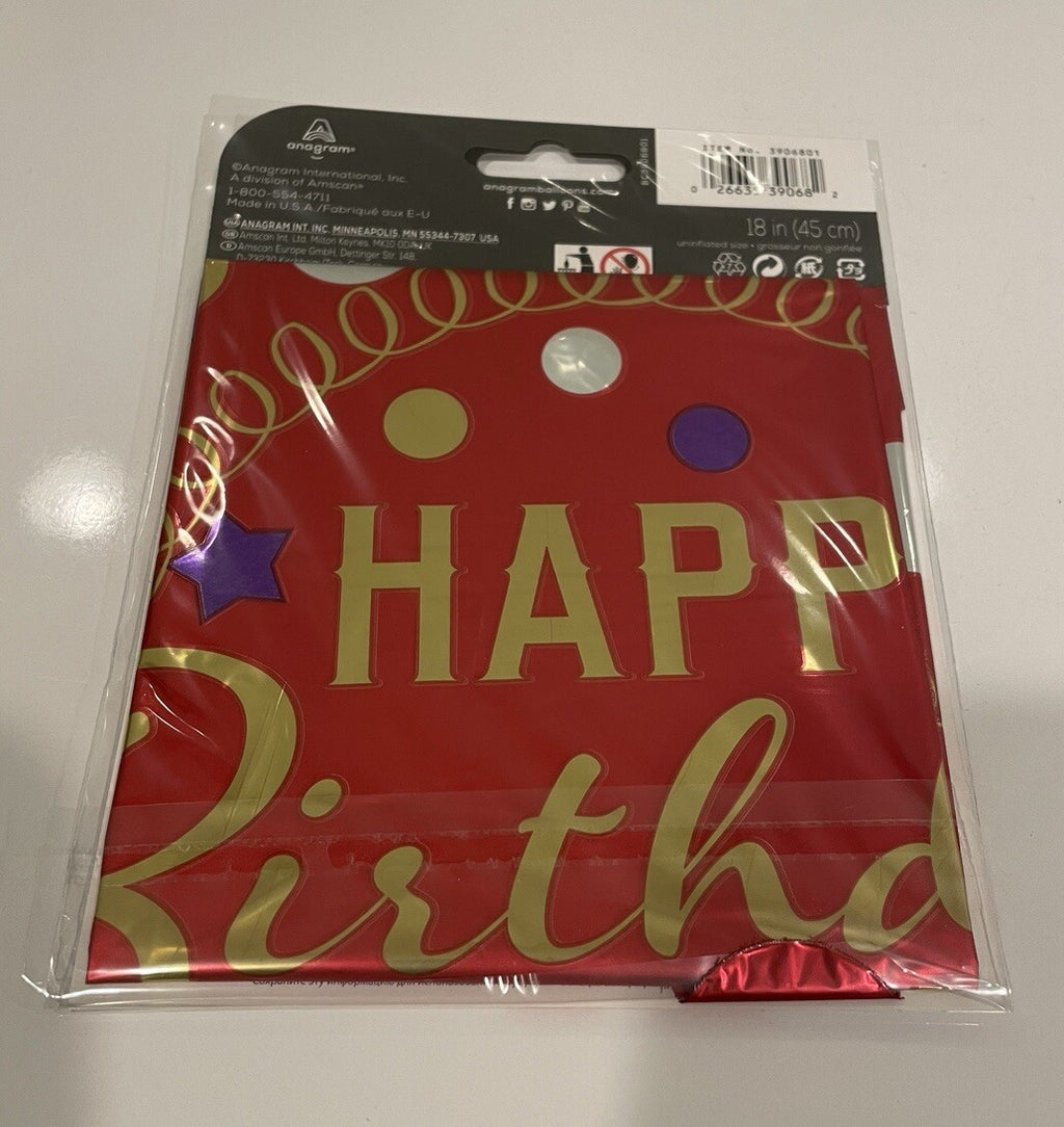 (1) Happy Birthday Red Satin Balloon 18” Anagram 39068 NEW! FREE SHIPPING!