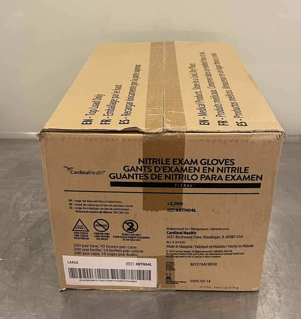88TN04L Cardinal Health Flexal Nitrile Exam Gloves Case 2000 Gloves 10Pack NEW!