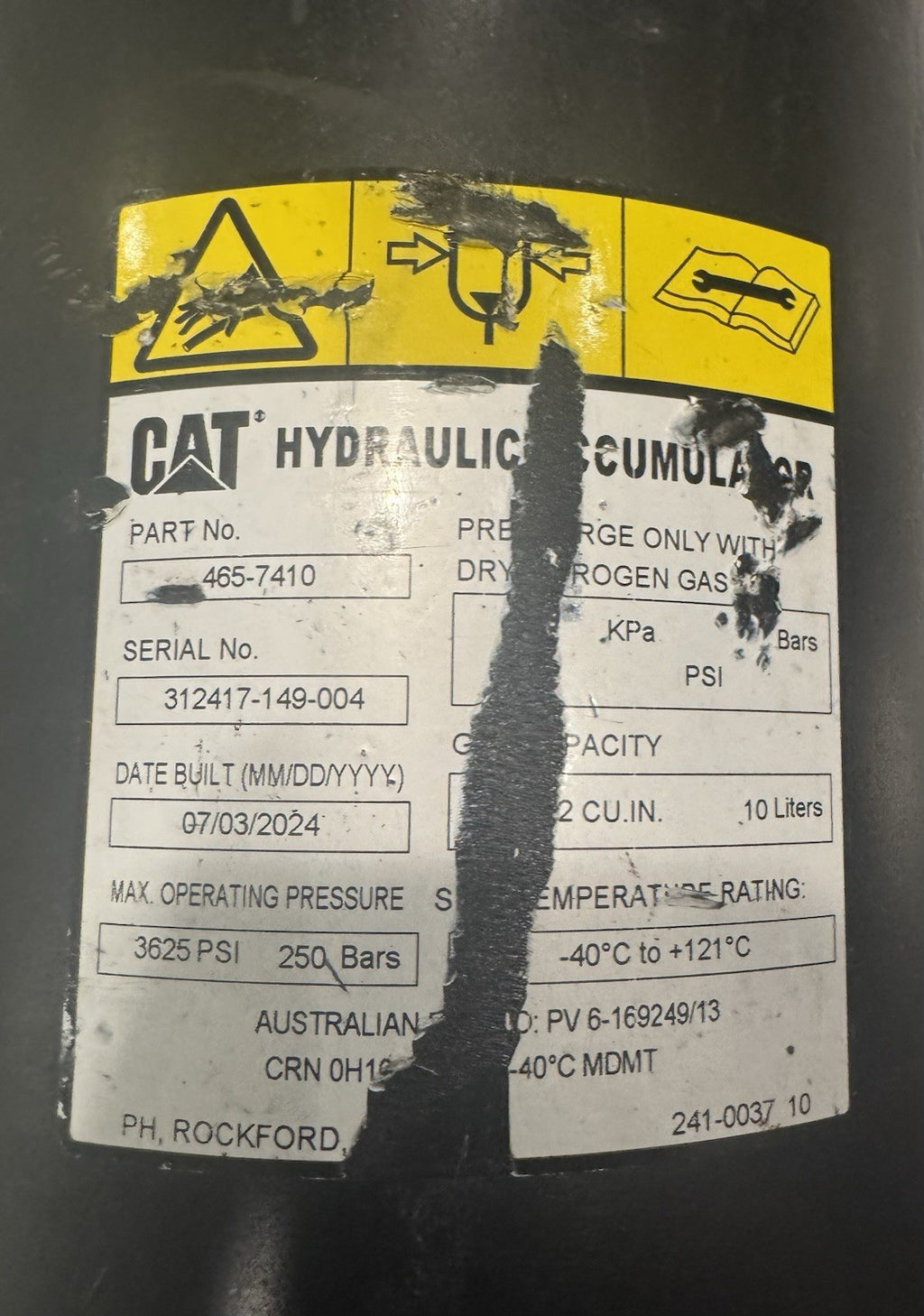 Caterpillar 465-7410 CAT Hydraulic Brake Accumulator Genuine NEW! FREE SHIPPING!