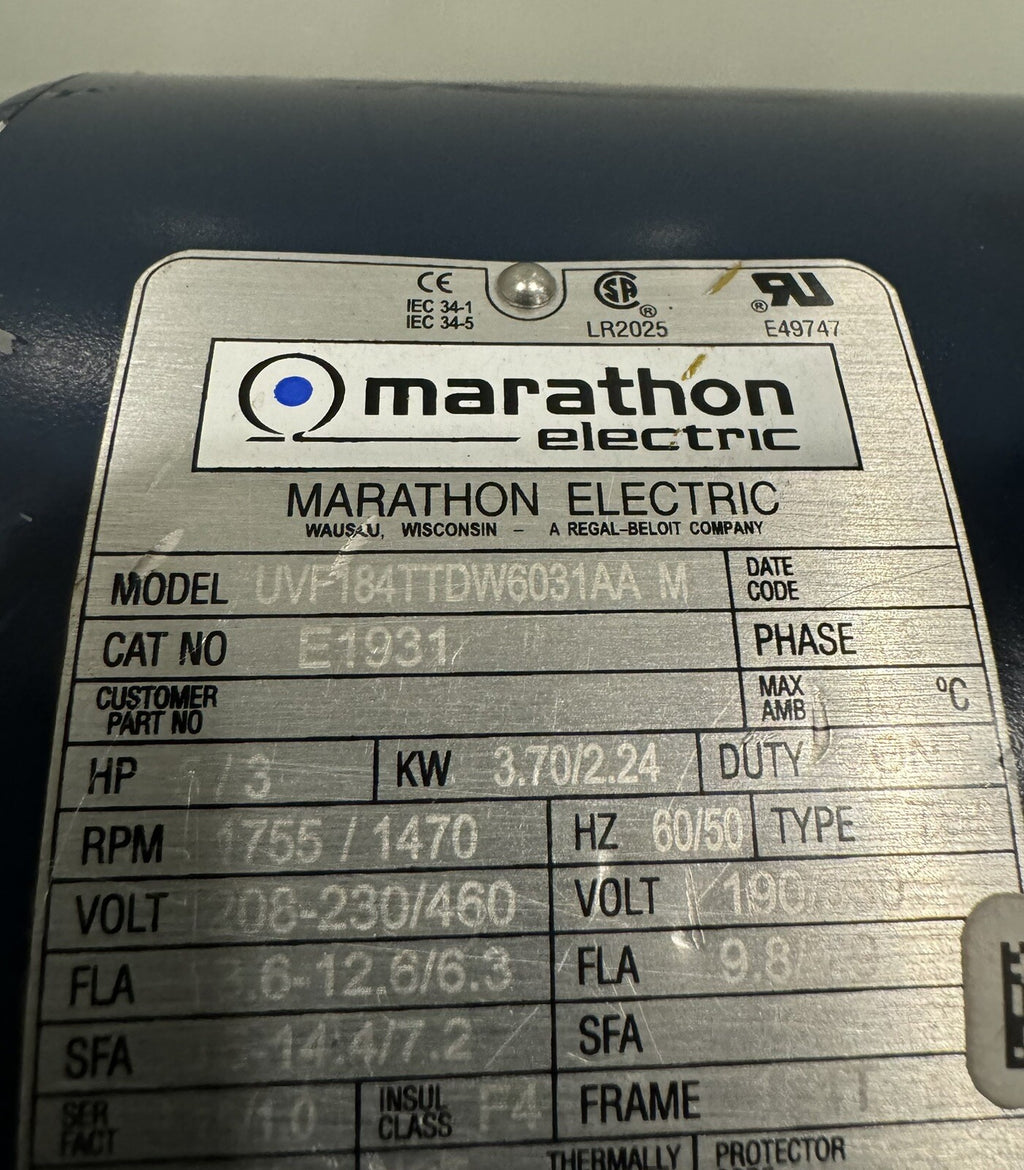 Marathon E1931 Electric Motor 5HP 1755 RPM 208-230/460V 184T NEW! FREE SHIPPING!