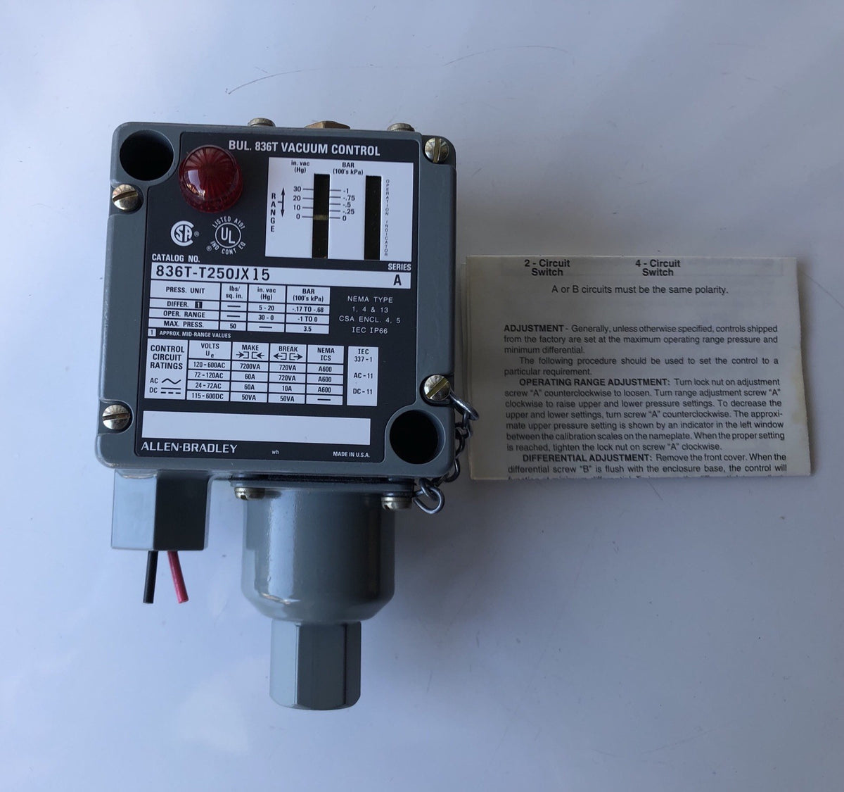 Allen Bradley 836T-T250JX15 Pressure Control Switch NEW IN BOX