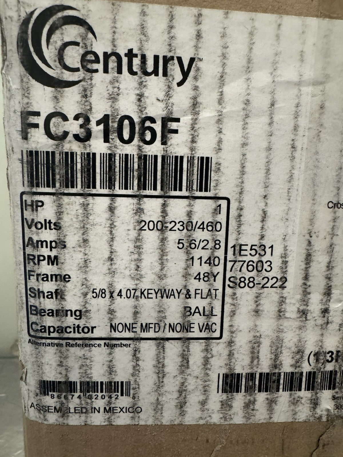 Century FC3106F Condenser Fan Motor 1HP 200-230/460V 1140 RPM NEW! FREE SHIPPING