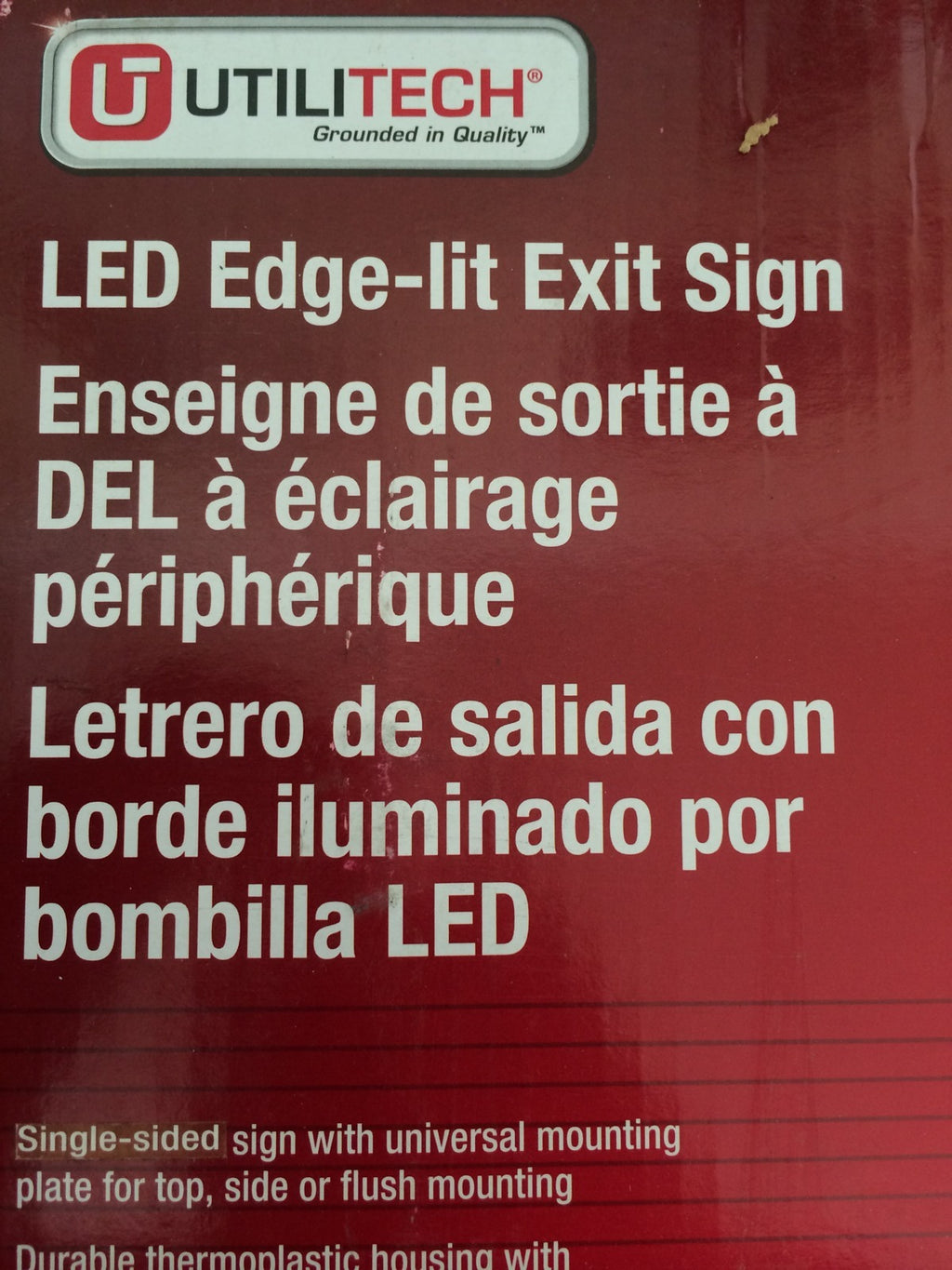 Utilitech 0253801 LED edge Lit Exit Sign Red Lettering Universal Mounting Plate