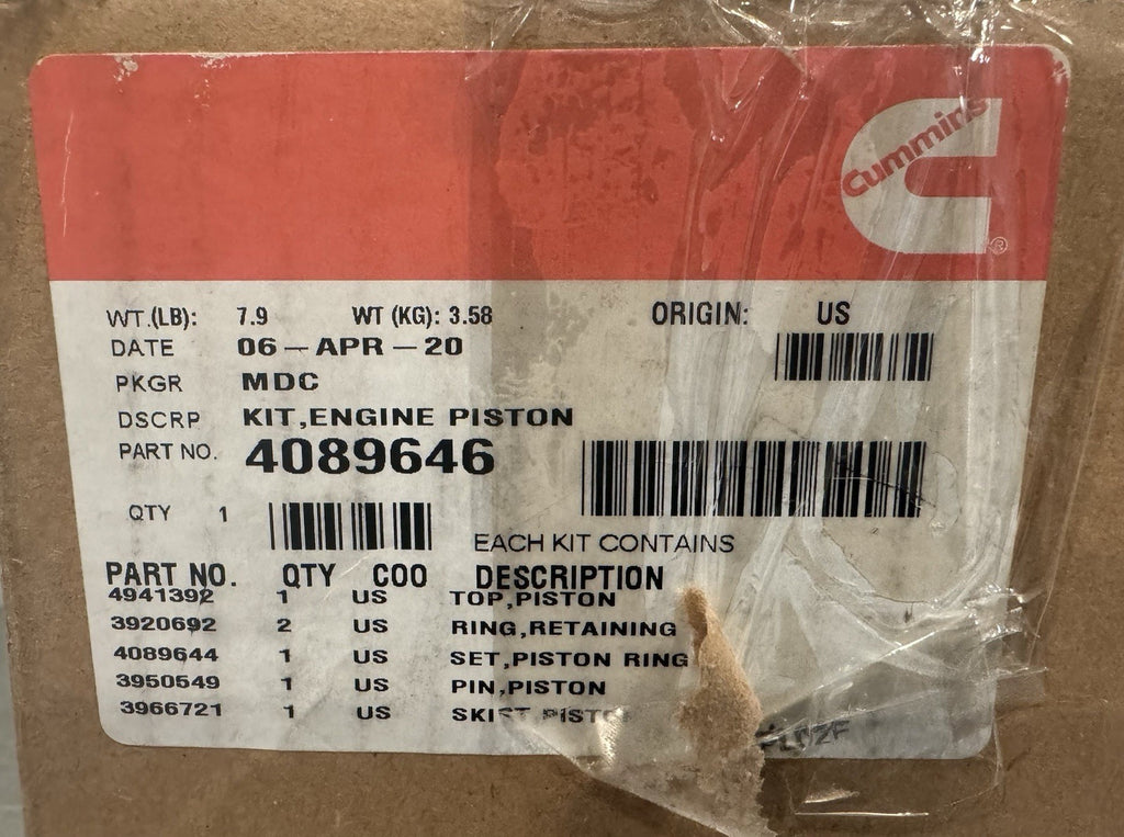 Cummins 4089646 Genuine Piston Kit ASSY NEW IN BOX! FREE SHIPPING!