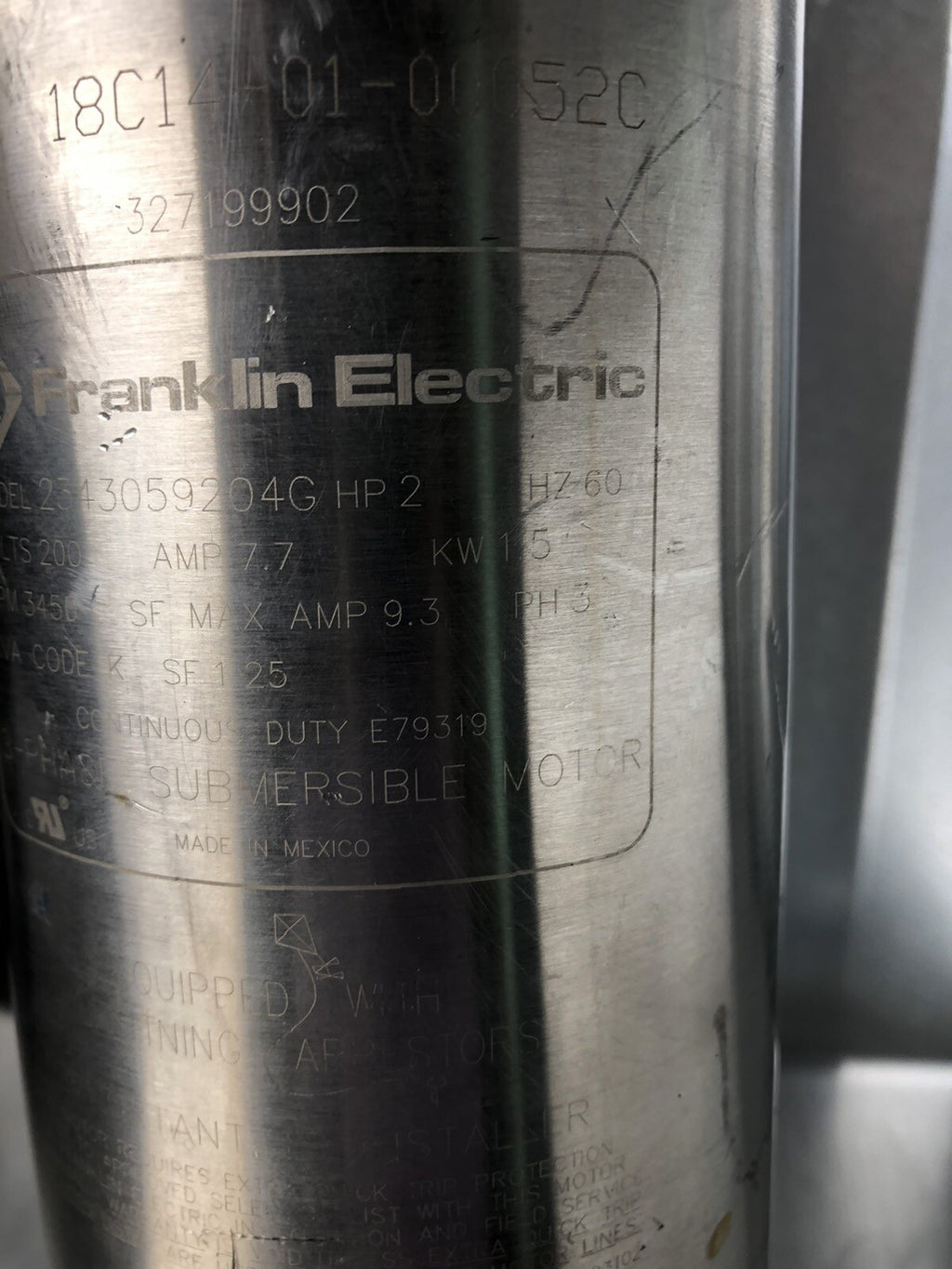 Franklin Electric 2343059204G Pump Motor 4” 2HP 200V 3PH NEW! FREE SHIPPING!
