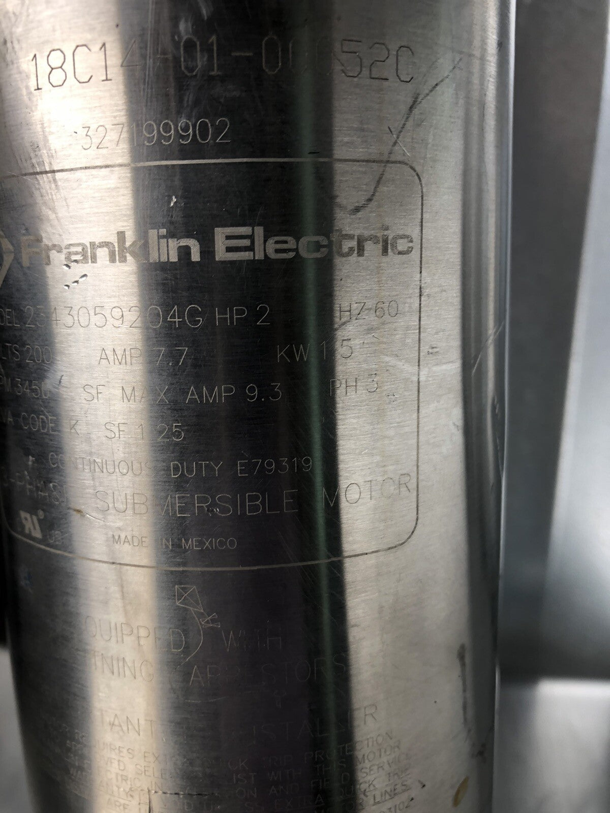 Franklin Electric 2343059204G Pump Motor 4” 2HP 200V 3PH NEW! FREE SHIPPING!