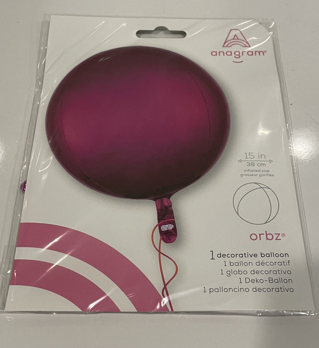 (1) 15” Pink Orbz Round Foil Balloon Anagram 28206 NEW! FREE SHIPPING