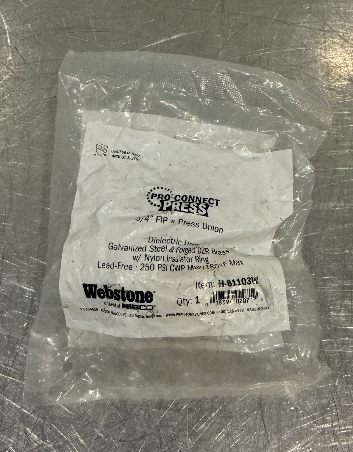 Webstone H-81103W Dielectric Union 3/4” FIP X PRESS NEW! FREE SHIPPING!