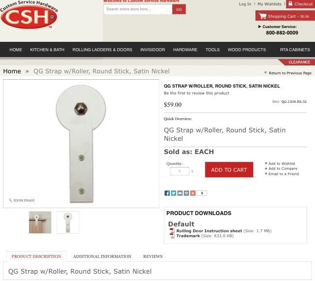Quiet Glide Strap With Roller, Round Stick Part# Qg.1304.RS.02 Satin Nickel