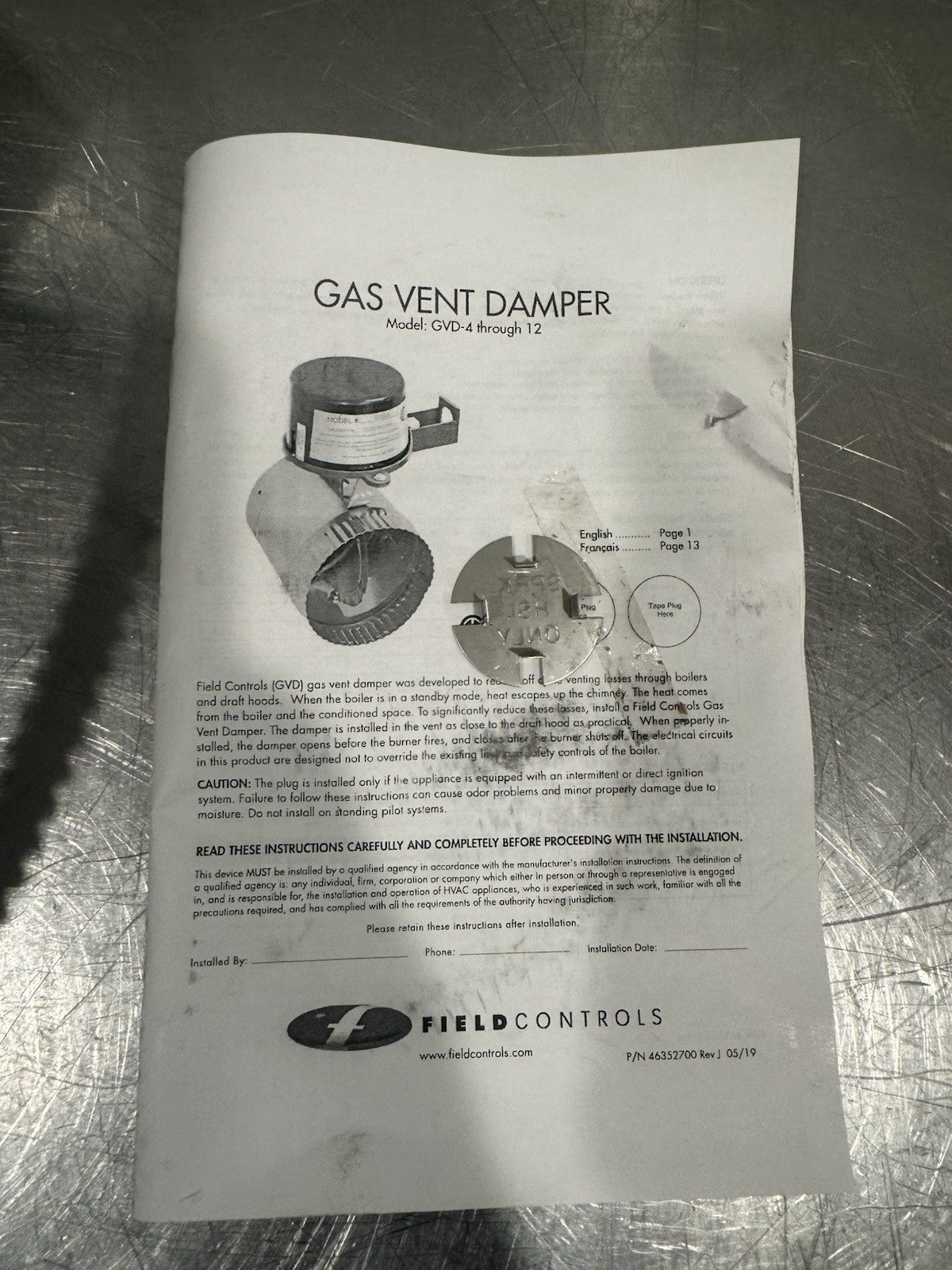 Field Controls GVD-5 Automatic Vent Damper Gas Fired Boilers NEW IN BOX!