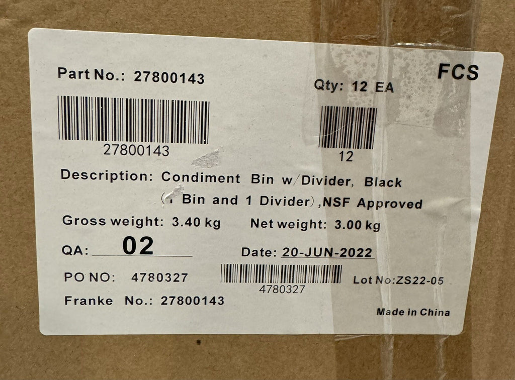 Franke Condiment Bin W/ Divider 12 PACK Black NEW IN BOX! FREE SHIPPING!