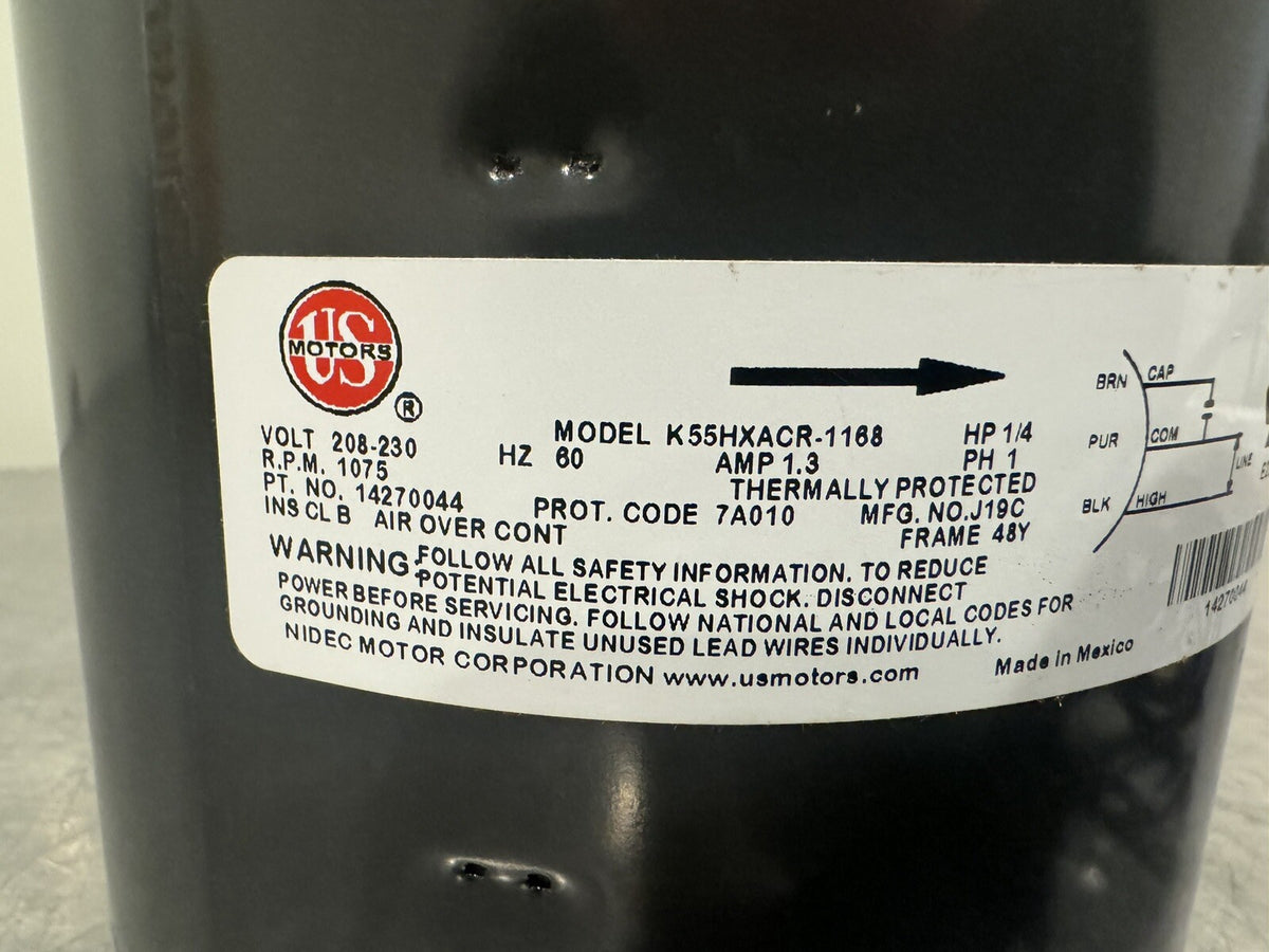 US Motor K55HXACR-1168 Condenser Fan Motor 1/4 HP 208-230V 1075 RPM NEW!