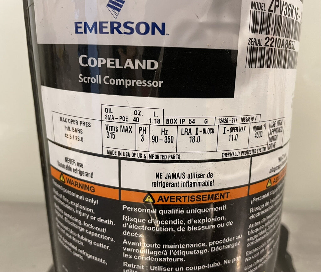 Emerson ZPV36K1E-1E9-823 Copeland Scroll Compressor NEW IN BOX! FREE SHIPPING!
