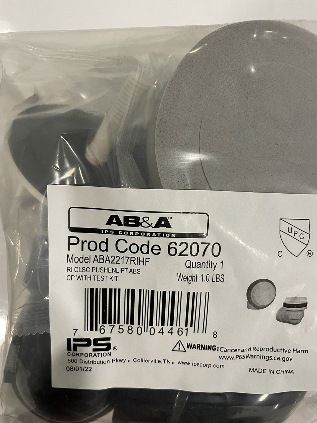 ABA2217RIHF AB&B 62070 Rough In Classic Pushenlift ABS CP W/ Test Kit NEW