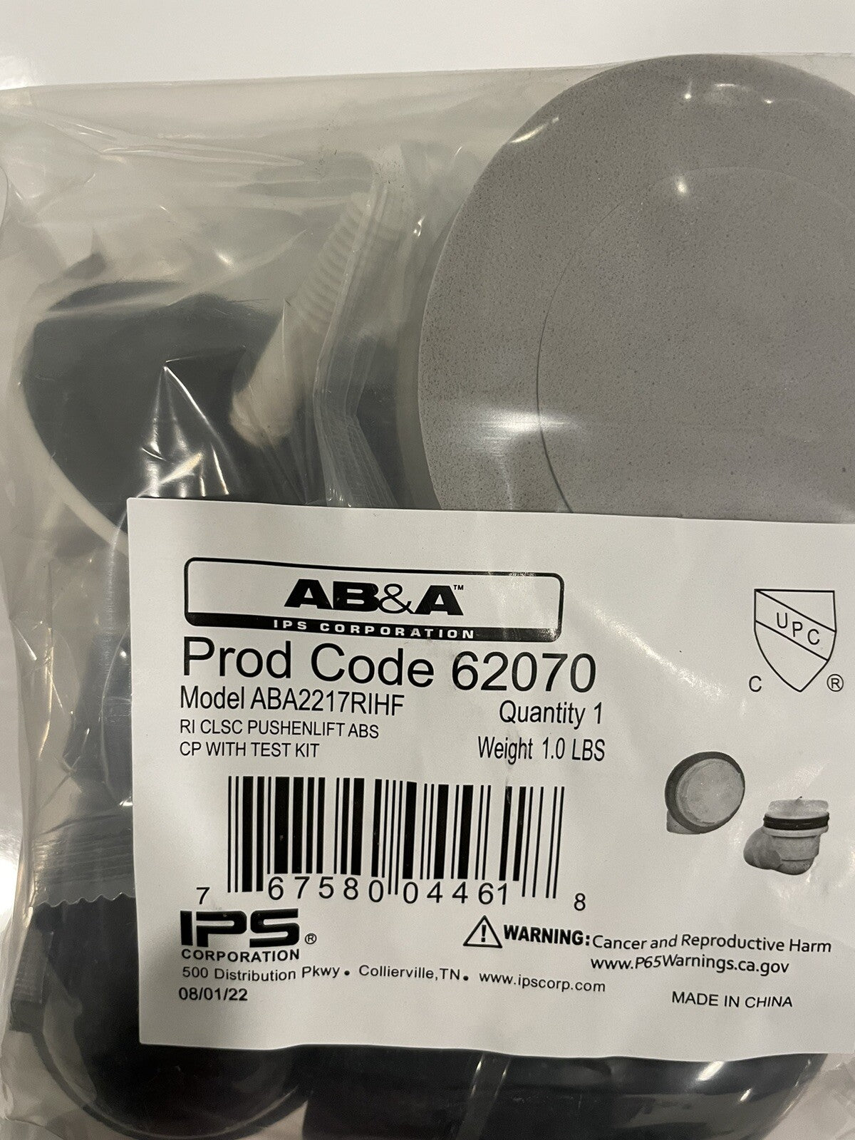 ABA2217RIHF AB&B 62070 Rough In Classic Pushenlift ABS CP W/ Test Kit NEW