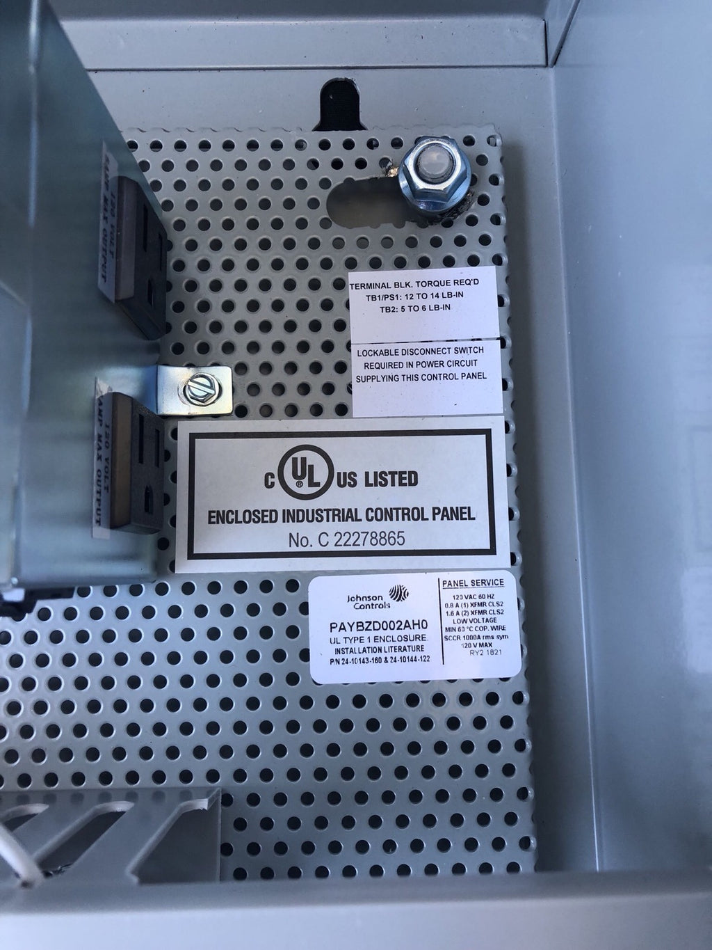 Johnson Controls PAYBZD002AH0 Energy Equipment Control Panel Enclosure NEW
