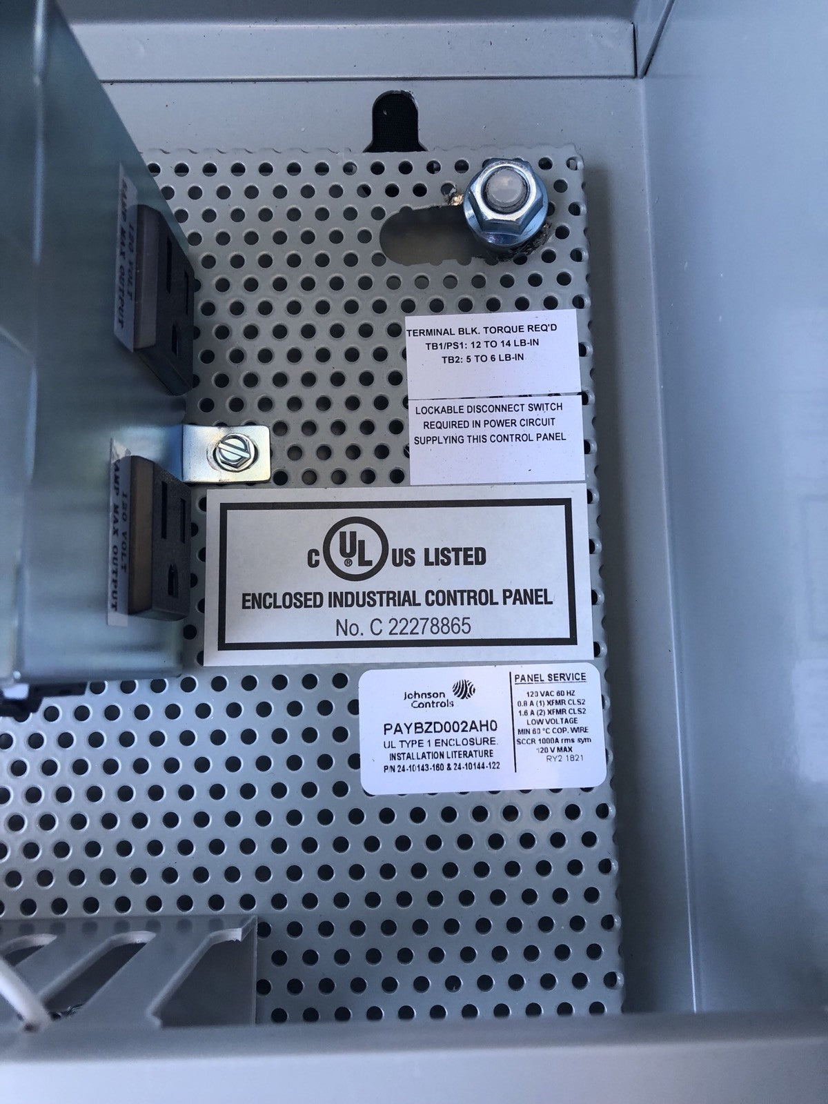 Johnson Controls PAYBZD002AH0 Energy Equipment Control Panel Enclosure NEW