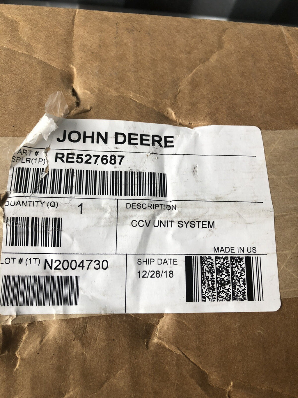 John Deere RE527687 Genuine Crankcase Vent Filter NEW IN BOX!! FREE SHIPPING!!