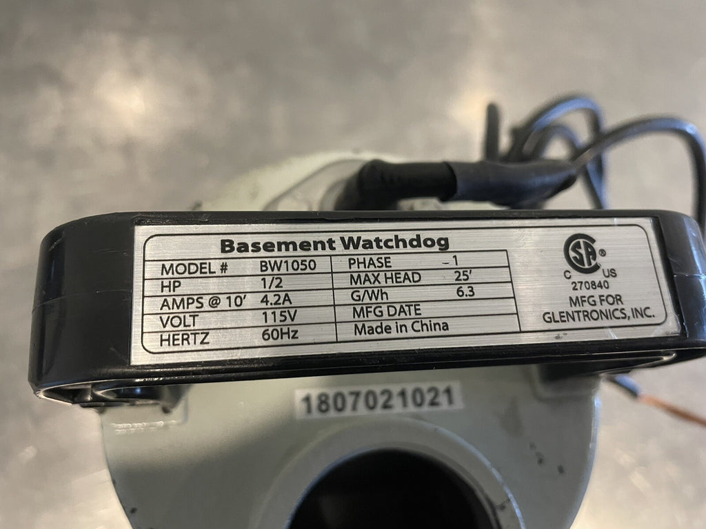 Basement Watchdog BW1050 Sump Pump 1/2HP Damaged Cord NEW! FREE SHIPPING!