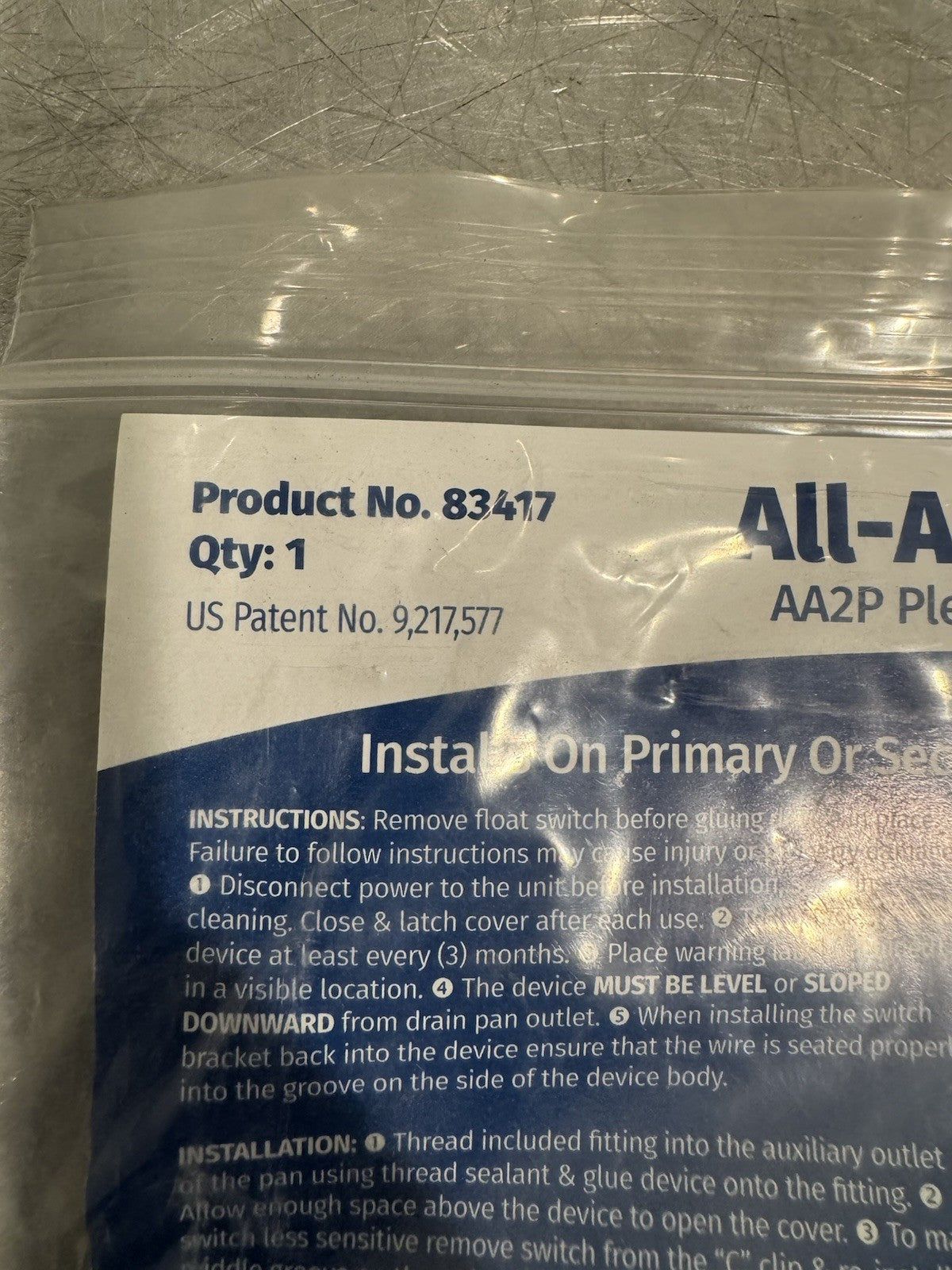 Rectorseal 83417 Primary Auxiliary Drain Outlet Overflow Shutoff Float AA2P NEW!